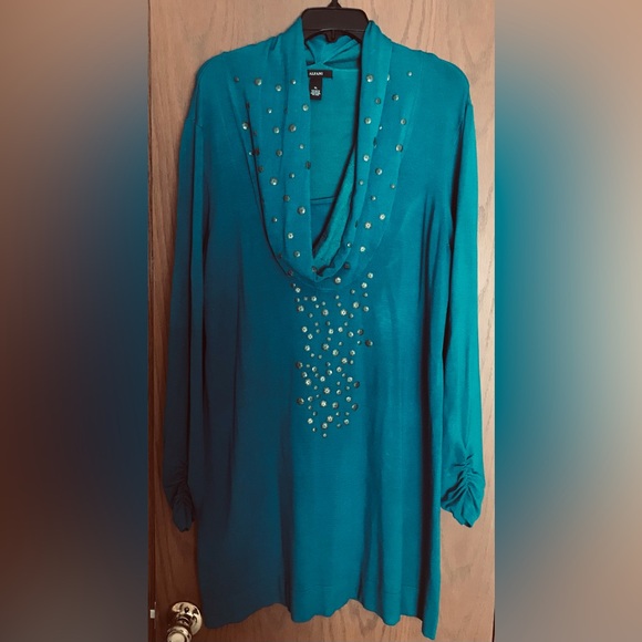 ALFANI Teal Blue Green Long Sweater with Metal Sequins Design - Picture 1 of 4